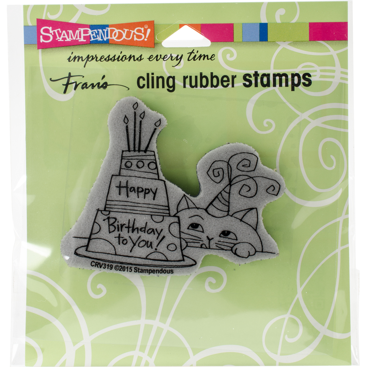 Stampendous Katze mit Torte Happy Birthday Geburtstagswünsche  Cling Gummistempel Cling Rubber Stamp Cling Stamps  3.5"X4"
