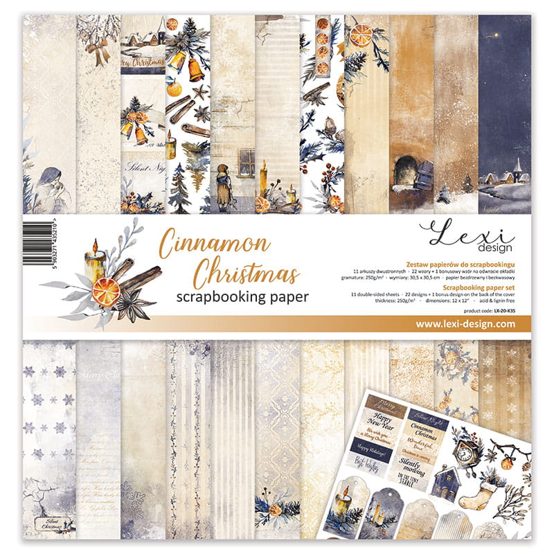 Cinnamon Christmas Scrapbooking Papier Set 11 Blatt doppelseitig 30,5x30,5cm 