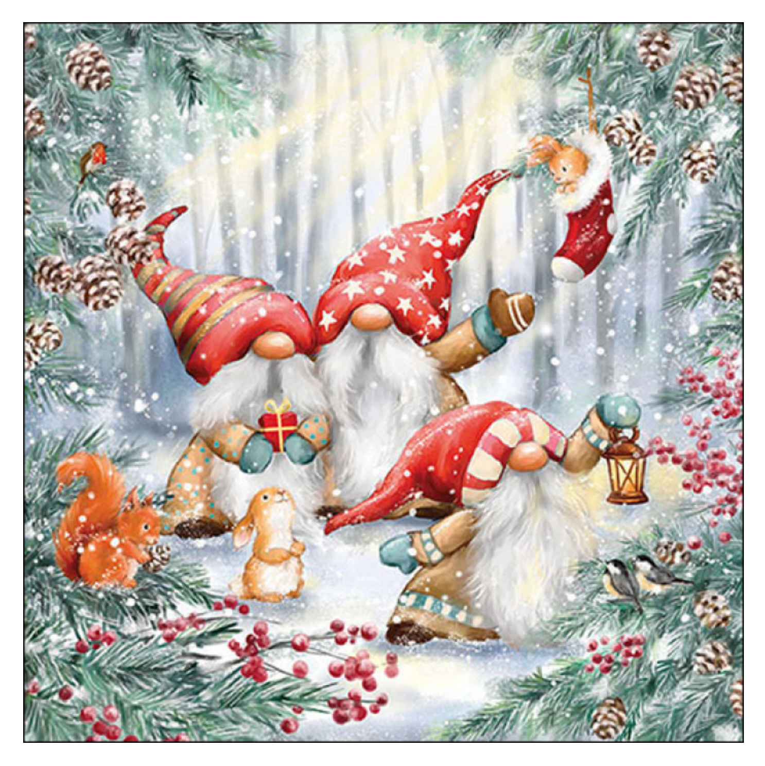 Ambiente Servietten Gnomes Snowy Forest 33x33cm 20 Stück/Packung 