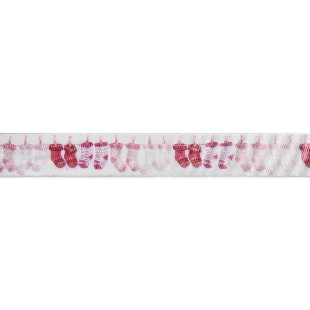 Dekoband Babysockerl auf Wäscheleine, 25 mm breit