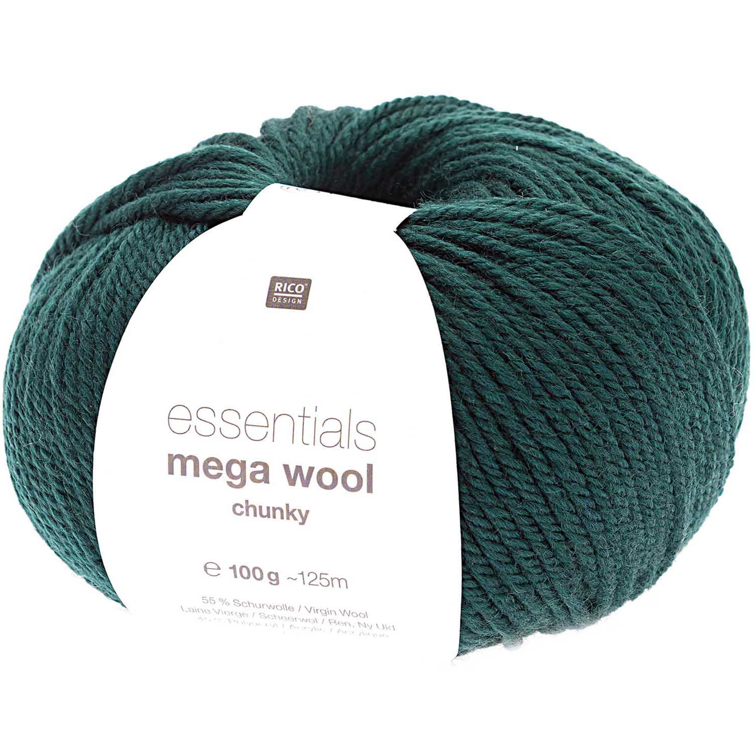 Rico Essentials Mega Wool,  55% Schurwolle/45 % Polyacryl, 100g, 125m