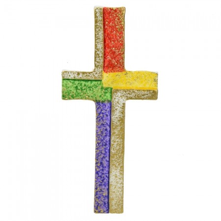 Wachsdekor Kreuz modern,regebogenfärbig, 110x50mm