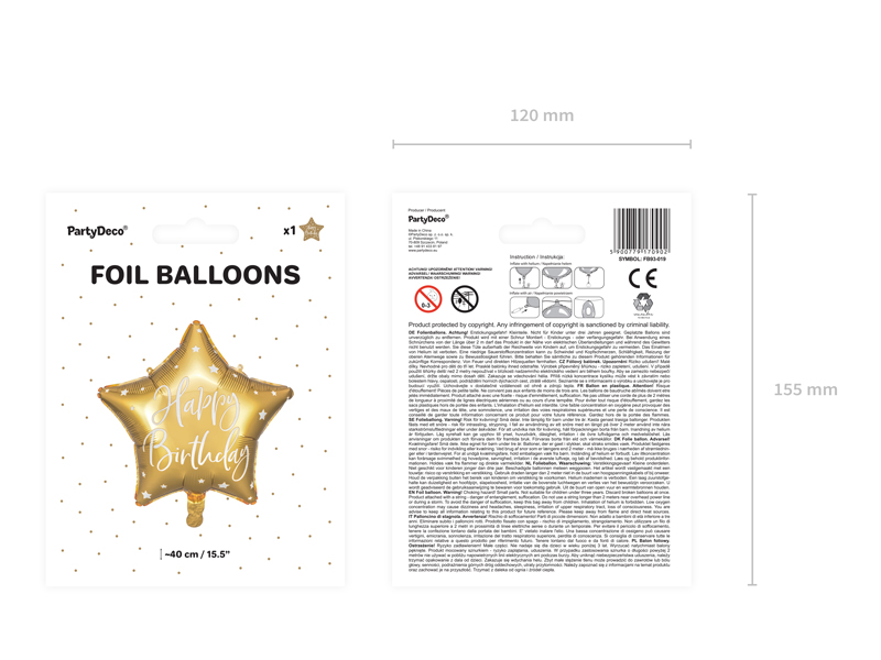 Folienballon Stern Happy Birthday gold 40cm 