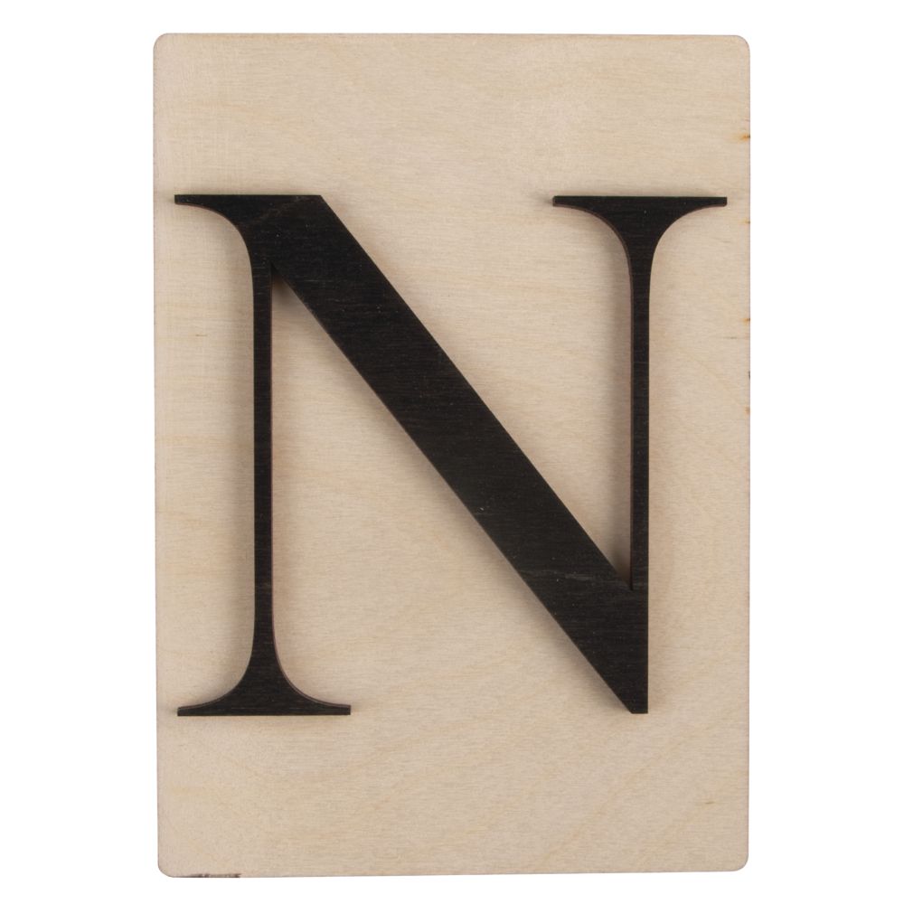 Holzbuchstaben schwarz auf Holzfliese, 10,5x14,8cm, per Stück