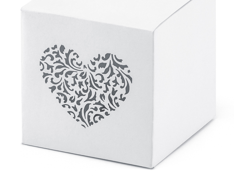 Schachtel Herz Ornament weiß 5x5x5cm 10 Stk. 