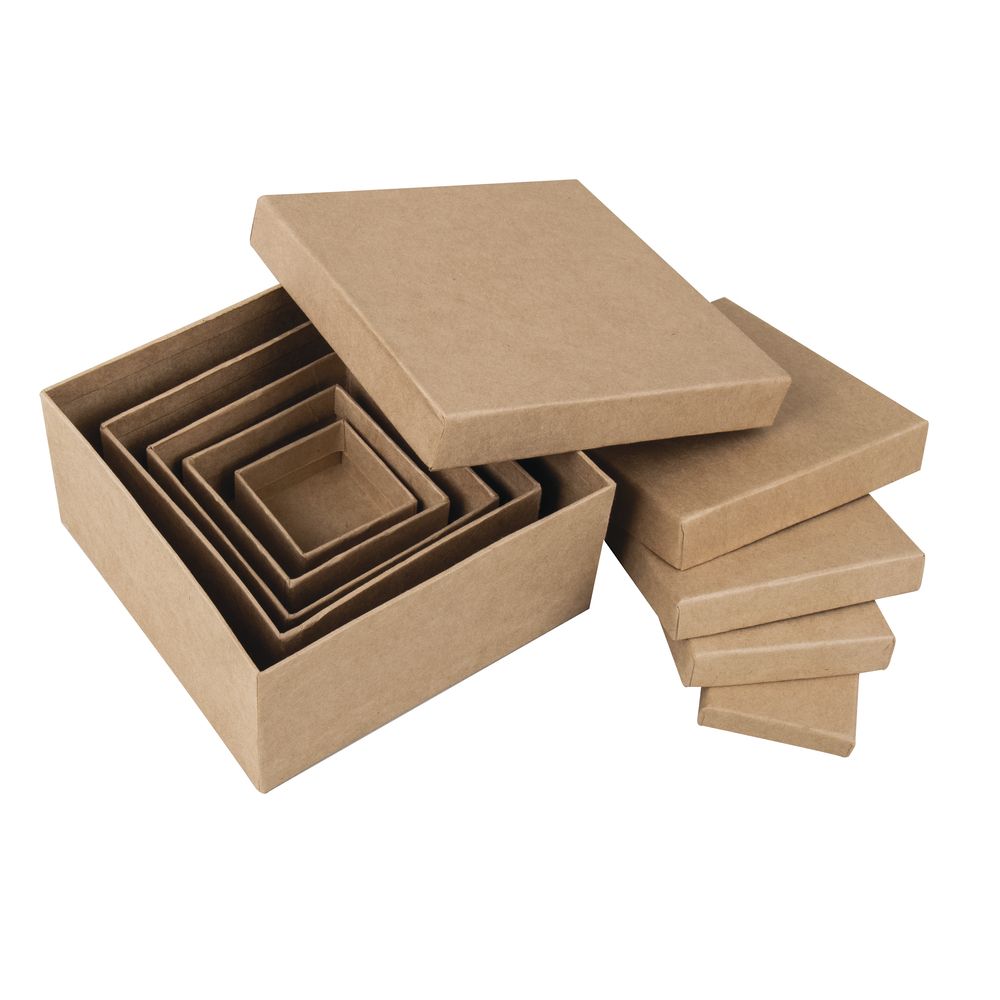 Pappmaché Boxen Set FSC Recycled 100% 5x5-14x14cm quadratisch 5-tlg.