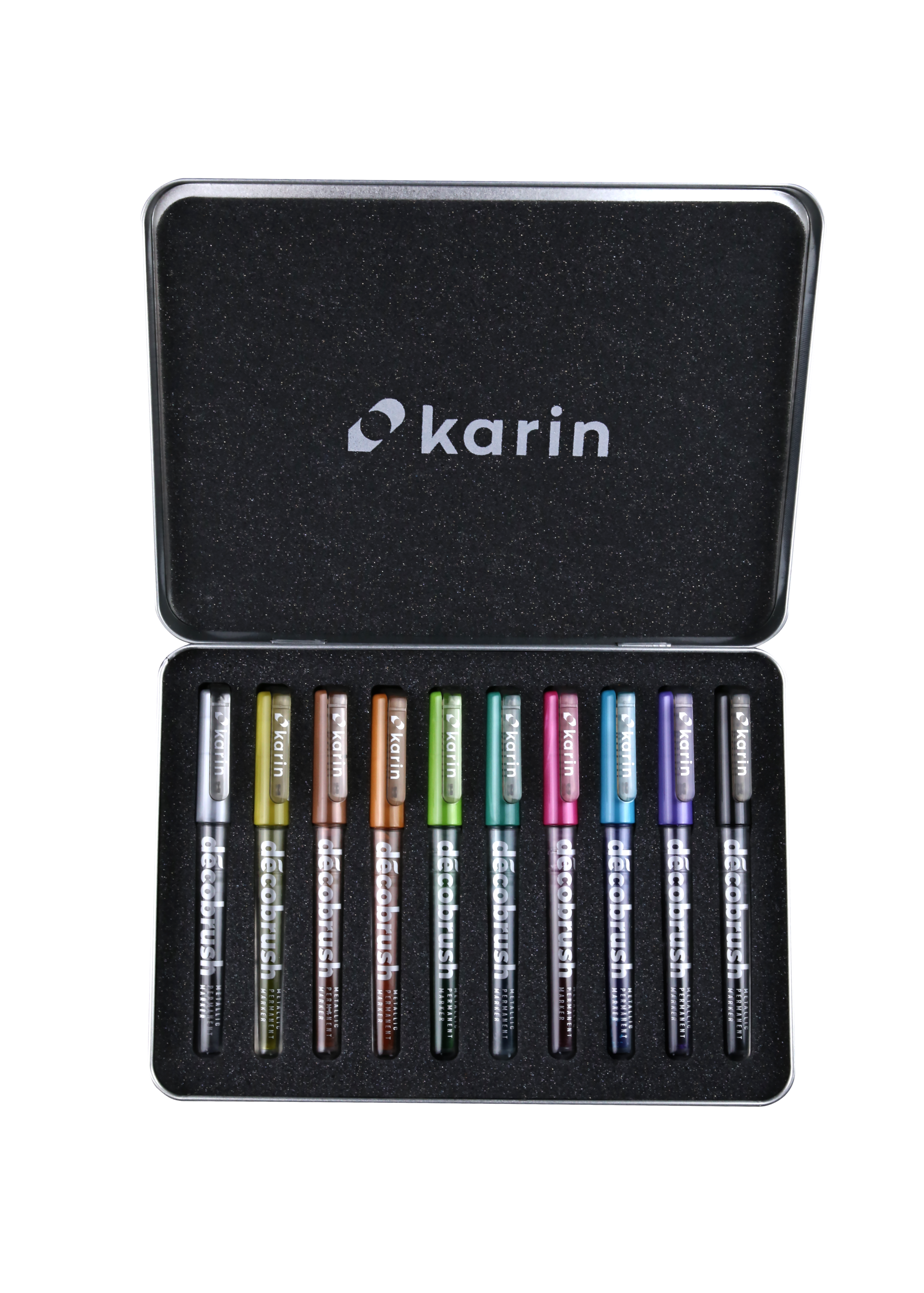 Karin Markers Decobrush Metallic Permanent Ink Set 10 Stifte in Metallbox Karin Markers Decobrush Metallic Permanent Ink Set 10 Stifte in Metallbox