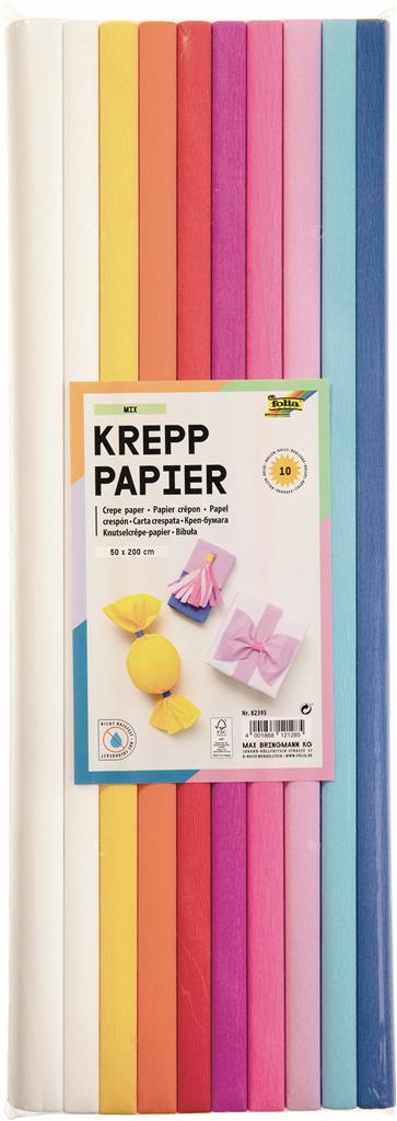 FOLIA Krepppapier 10 Farben sortiert 50x200cm 10 Bögen