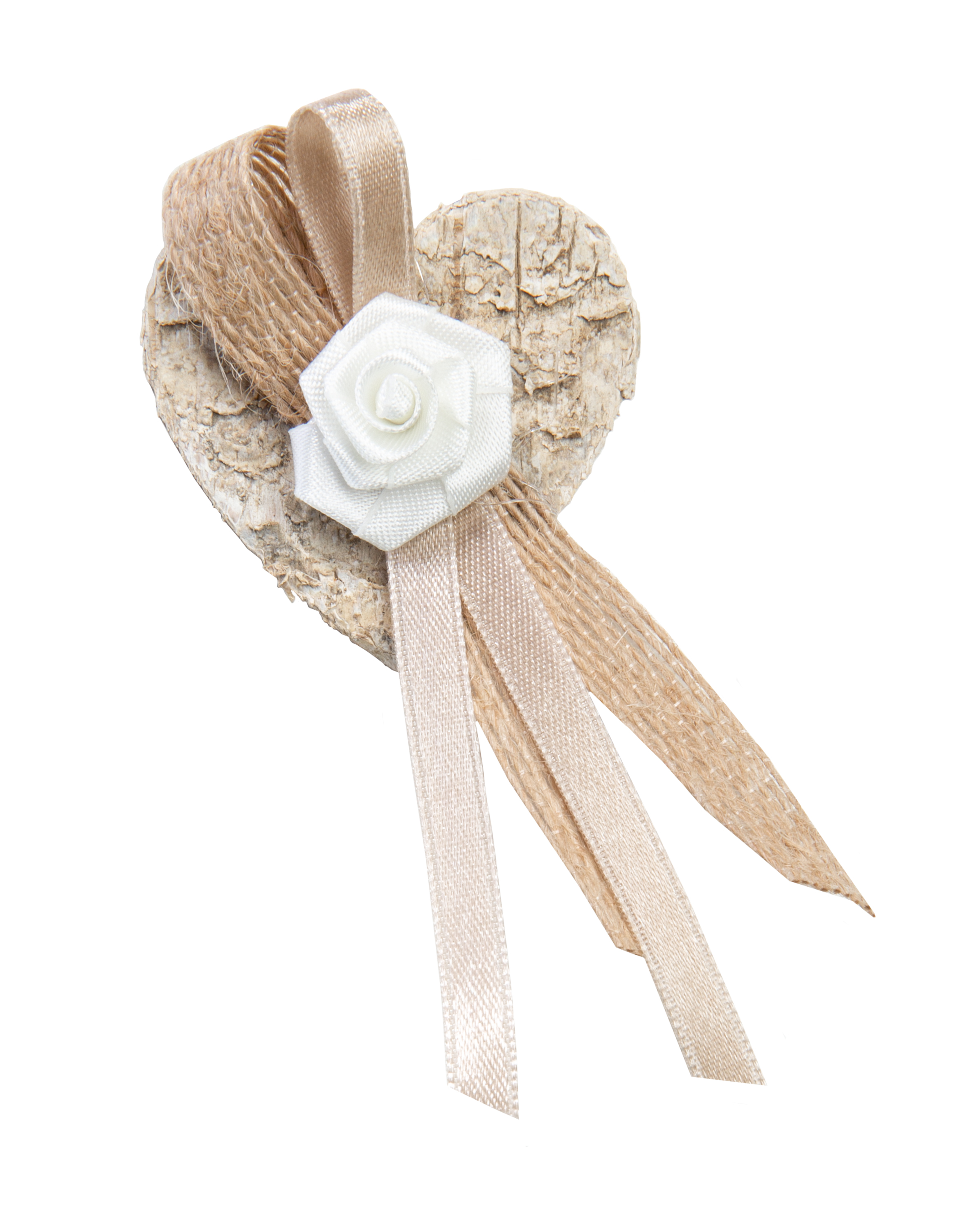 Gästeanstecker Birkenherz  mit Rose und Jute taupe inkl. Anstecknadel 