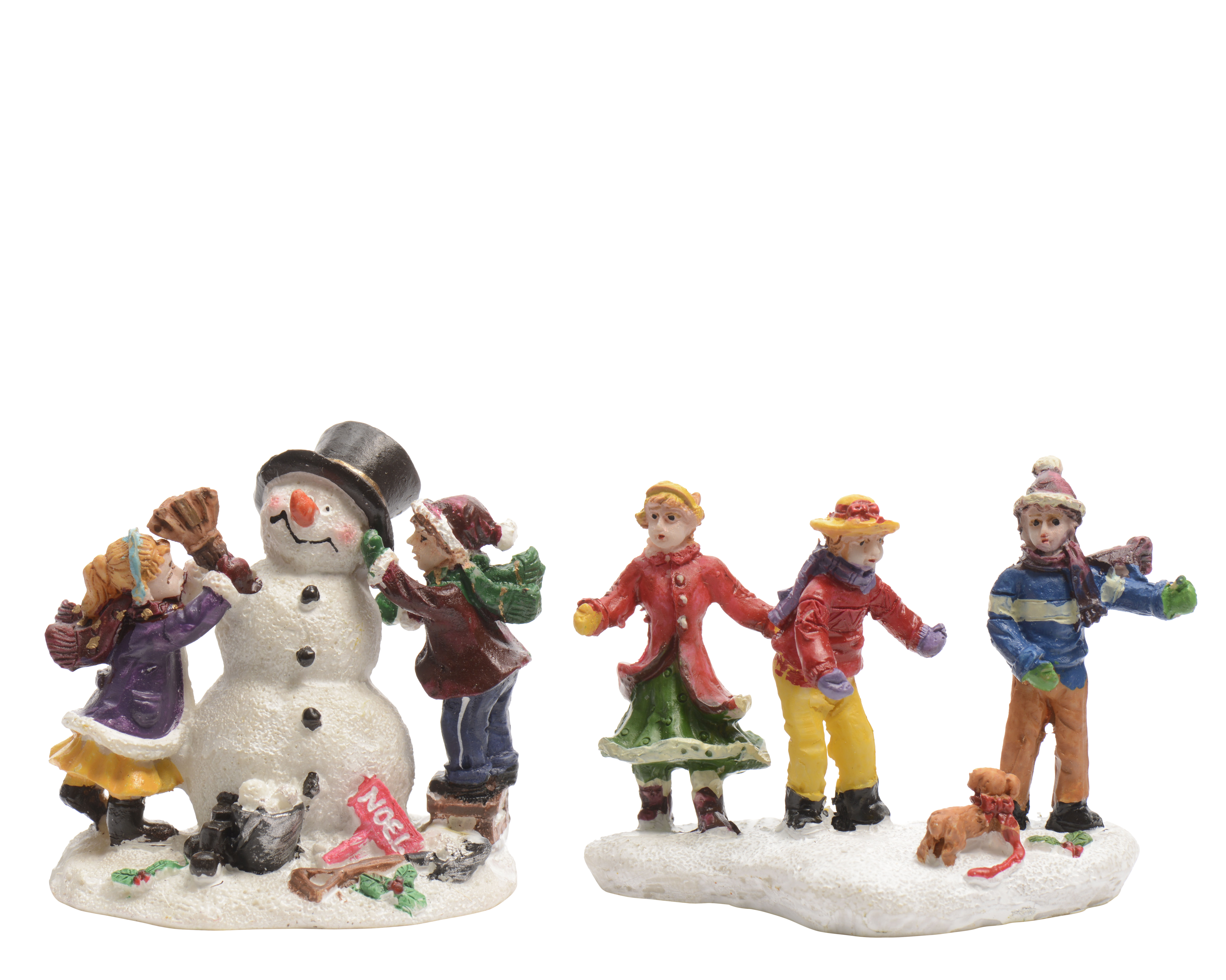 Miniatur Weihnachtsfiguren Schneemann spielende Kinder 7x4x6cm