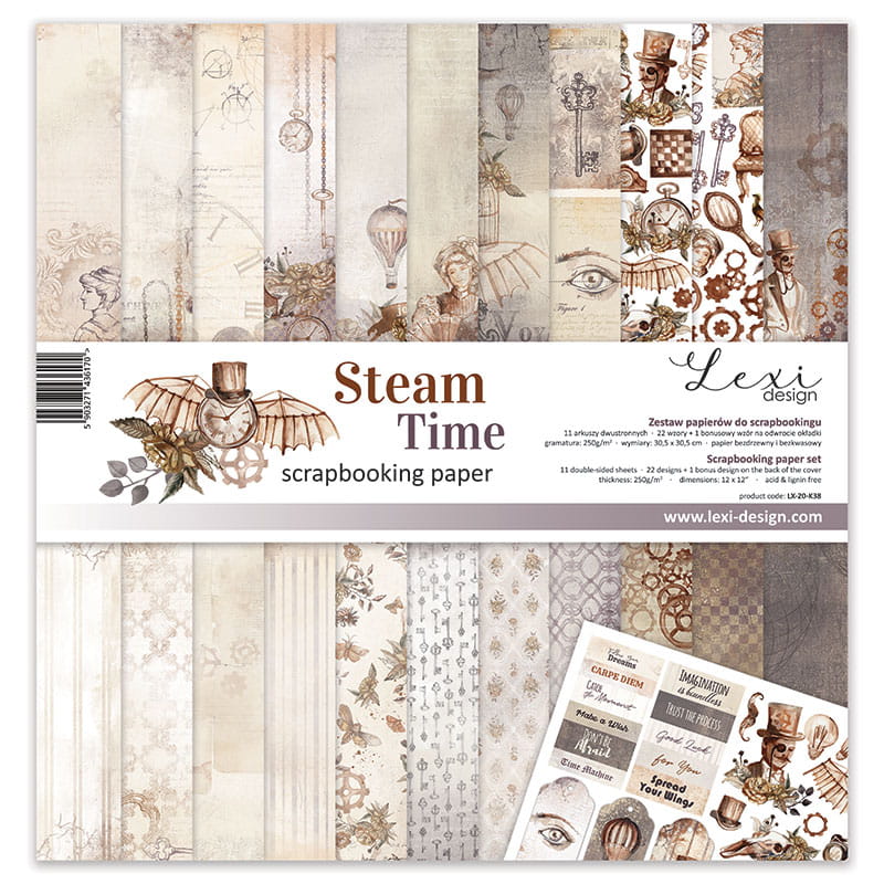 Steam Time Scrapbooking-Papier Set 30,5cmx30,5cm 11 Bögen doppelseitig 250g/m²
