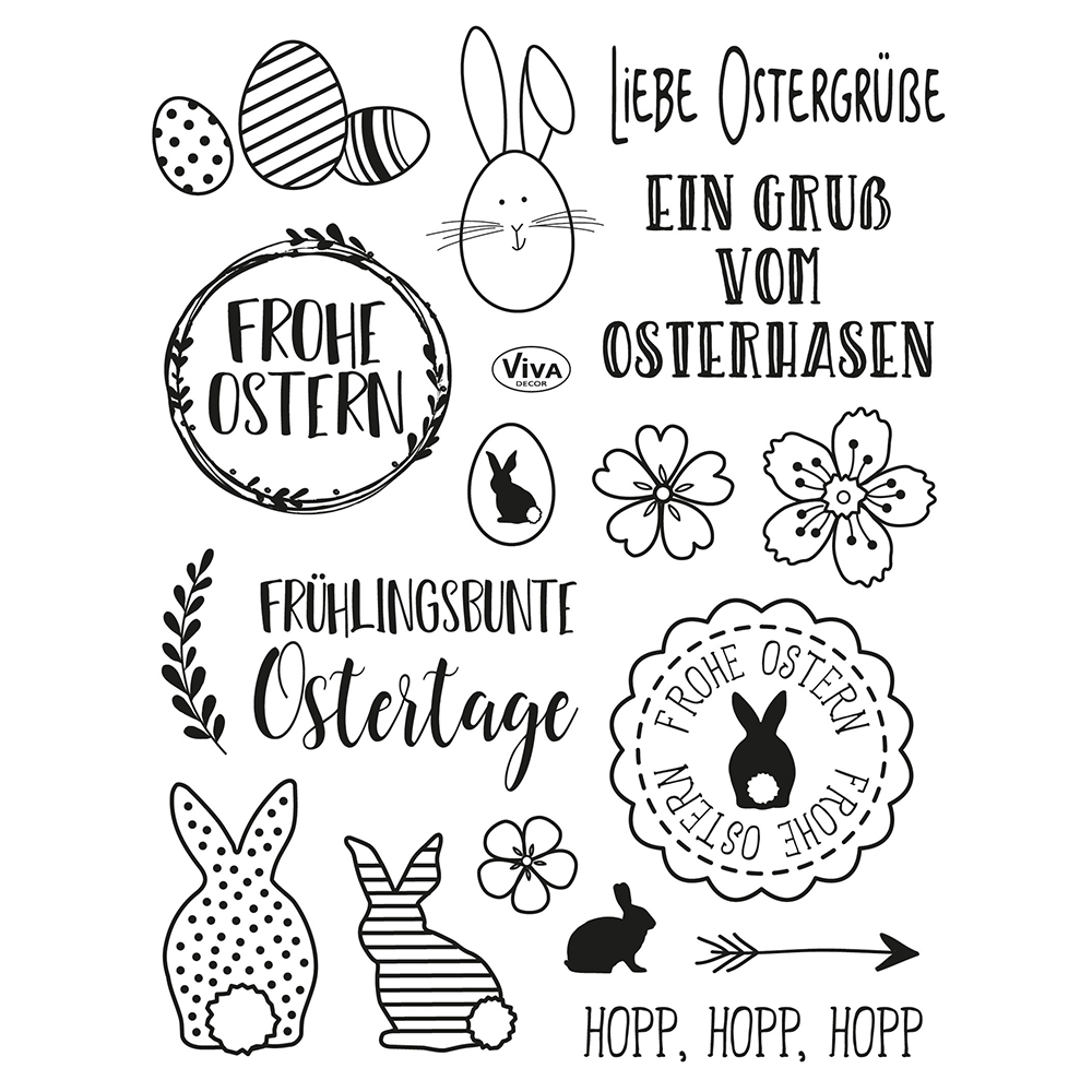 Clear Stamp Stempel-Set Silikonstempel Frohe Ostern 13,5x18cm 19 teilig