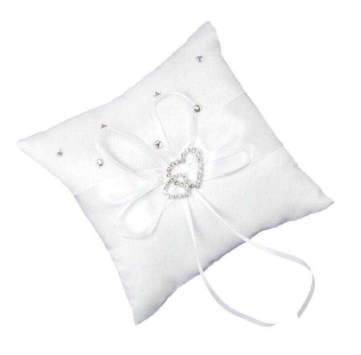 Ringkissen Satin Deluxe mit Strassherz und Strass-Steinen, 14x14cm Ringkissen Satin Deluxe mit Strassherz und Strass-Steinen, 14x14cm