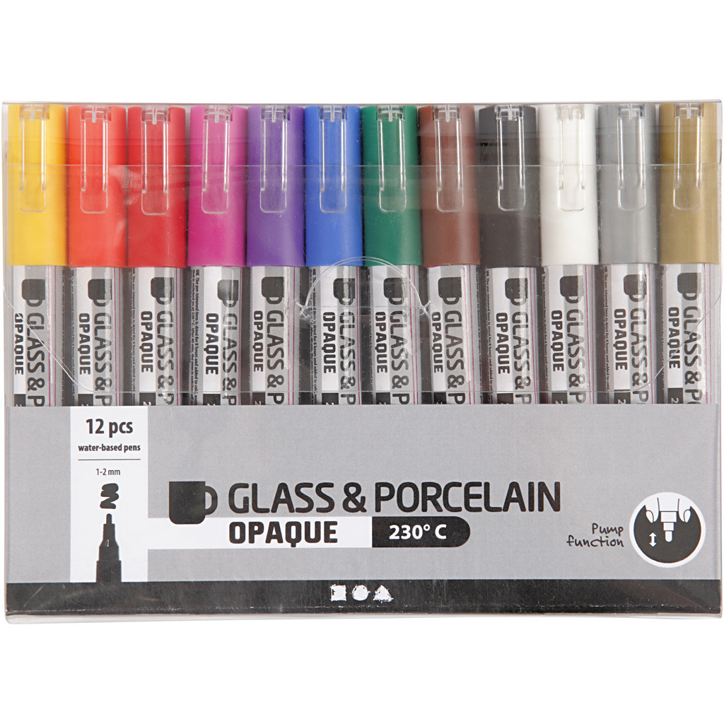 Glas- und Porzellanmarker Strichstärke: 1-2 mm Sortierte Farben deckend 12Stck.