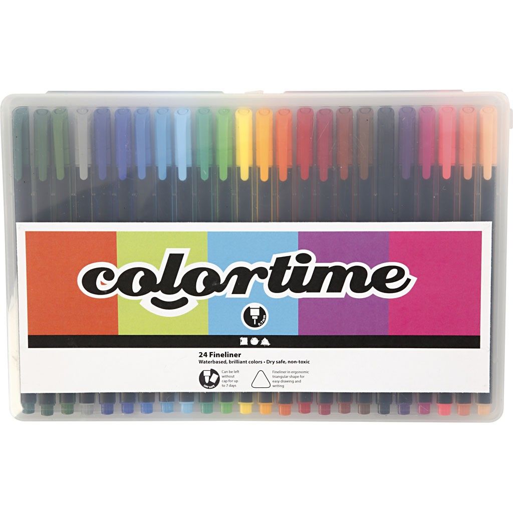 Colortime Fineliner, 24 Stück Sortiment, Strichstärke 0,6-0,7mm