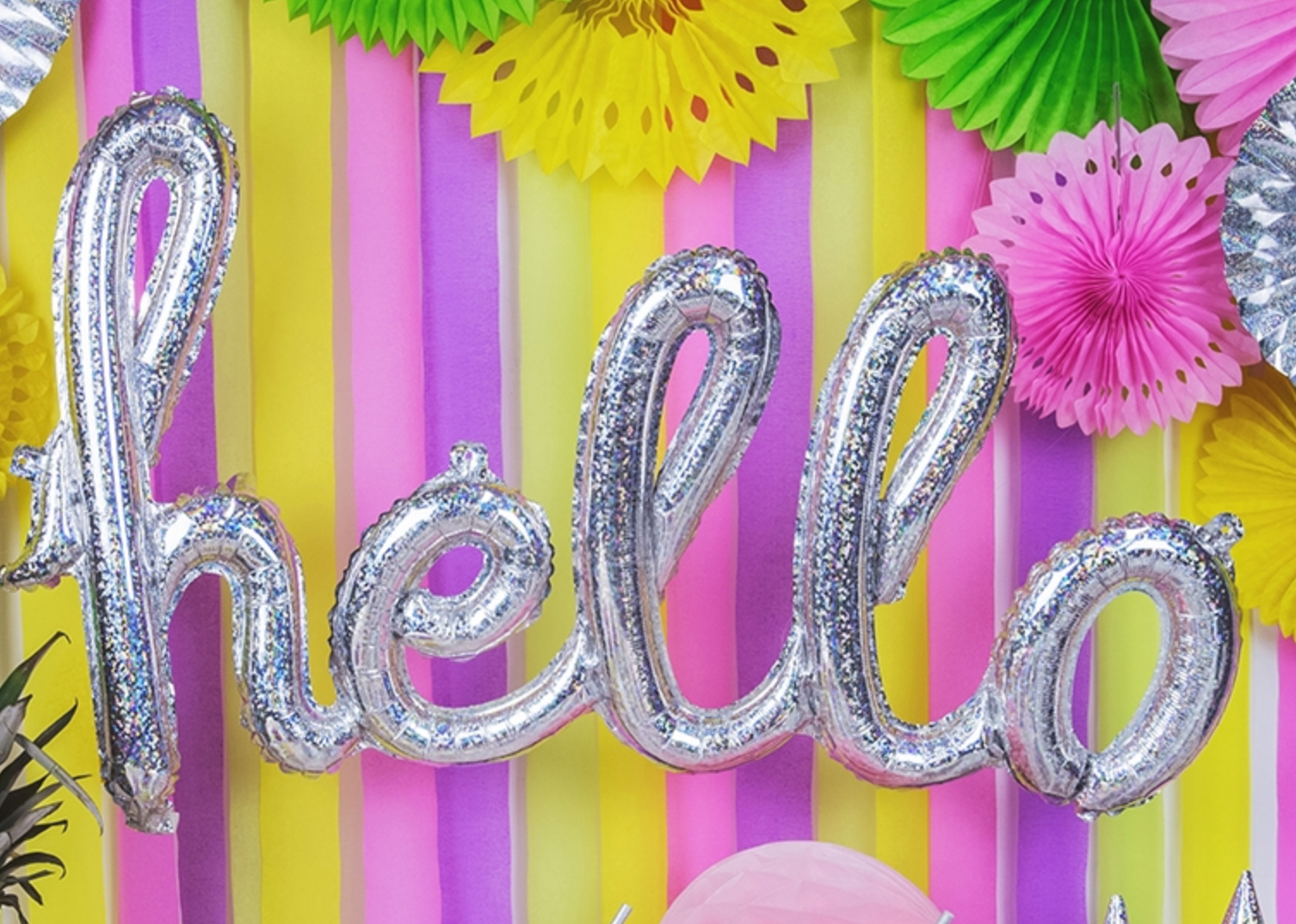 Folienluftballon Schriftzug "hello" silber holographic 72x45cm