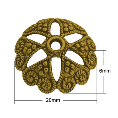 Metall Perlkappe, 20 mm, antik gold, schwere Ausführung Herzprägung, 6 Stück/Pkg.