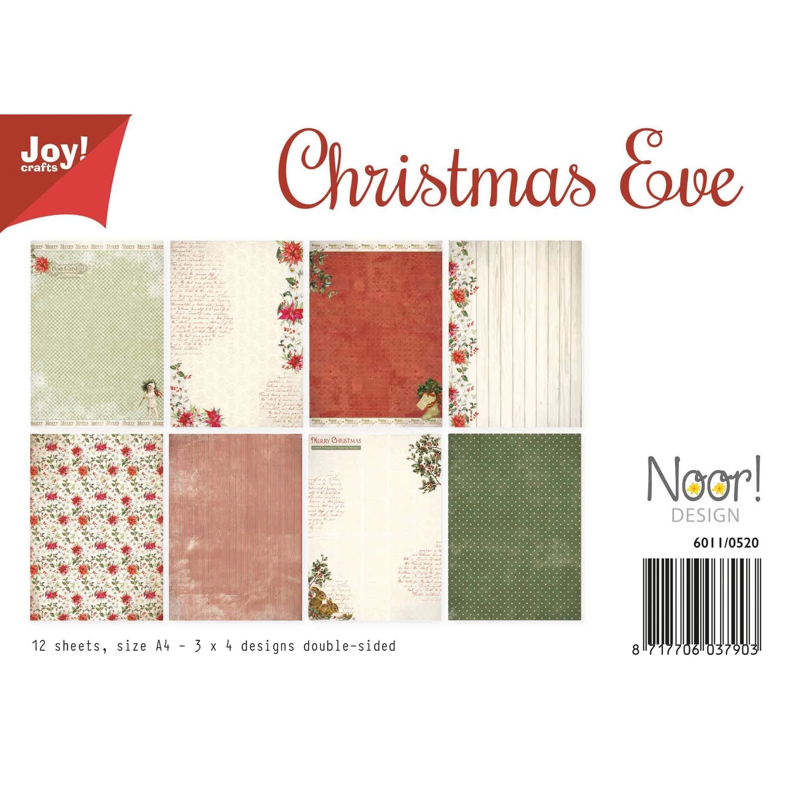 Joy!Crafts Papierset A4 Scrapbooking-Papier Christmas Eve 12 Blätter