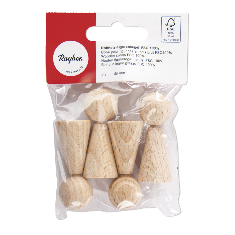 Rohholz-Figurenkegel FSC 100% 50mm 4Stück Rohholz-Figurenkegel FSC 100% 50mm 4Stück