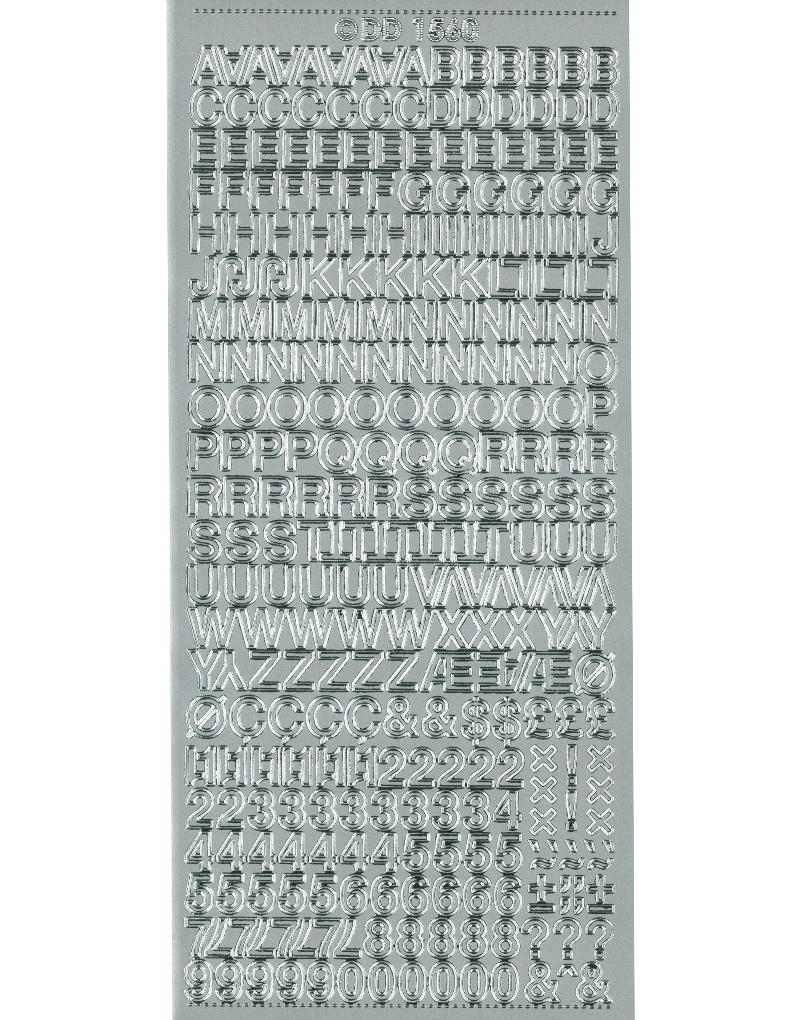 Shiny Outline Stickers Buchstaben Helvetica 7.5 silber Konturensticker 10x23cm Bogen