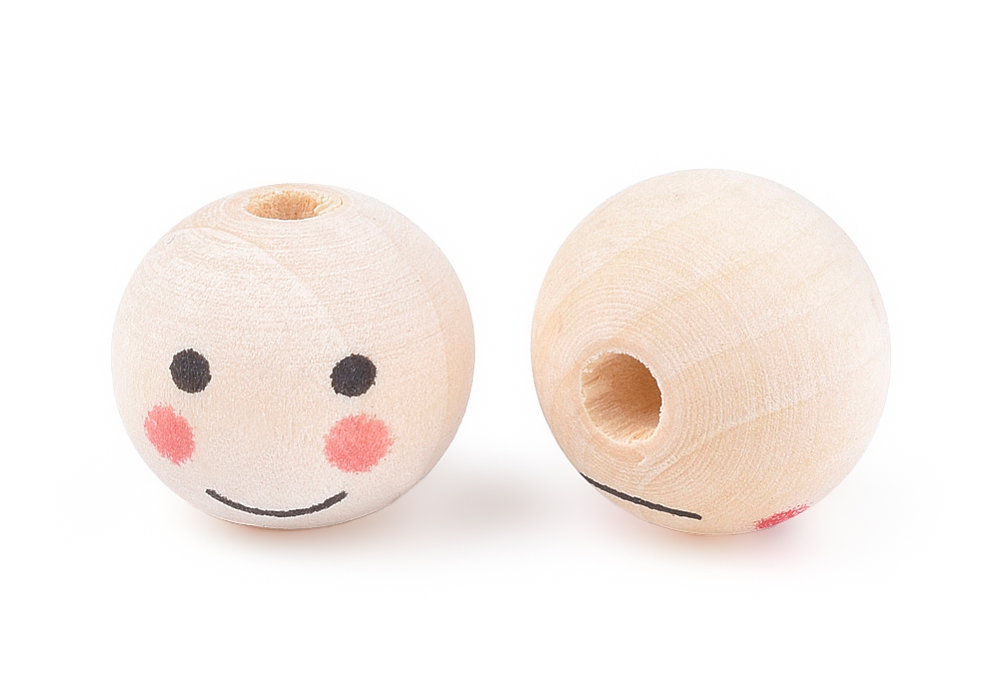 Holzkugel Gesicht lächelnd bedruckt 25mm 10 Stück