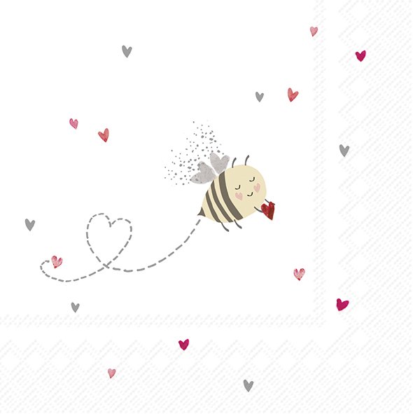 Servietten BEE MY VALENTINE weiß rot grau 33x33cm 3-lagig 20 Stück / Packung