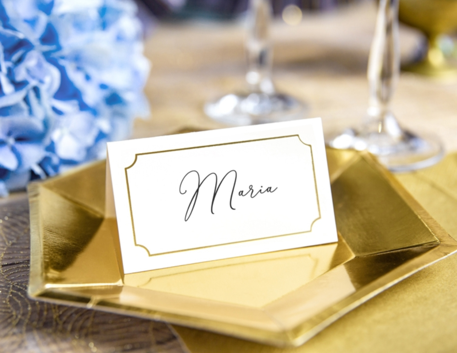 Platzkarte Rahmen gold Namesschild Tischkarte 9x9,5cm Place Cards 10 Stück 