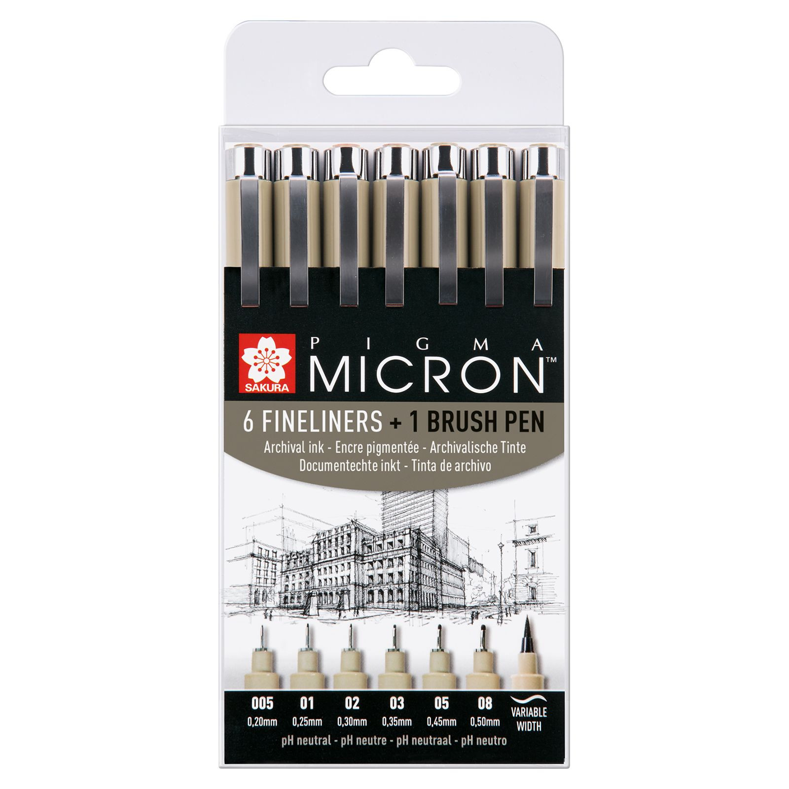 Pigma Micron-Set 6 Fineliners 1 Brush Pen Archival Ink