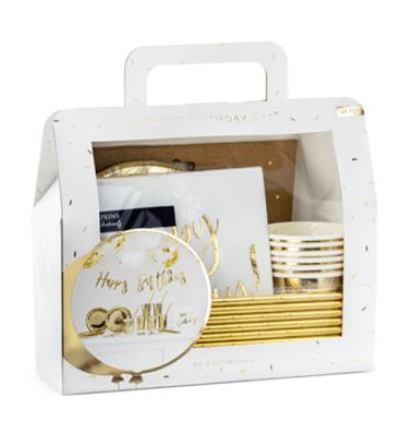 Happy Birthday - Set gold Deko, Komplettset Deko für 6 Personen, 60-teilig