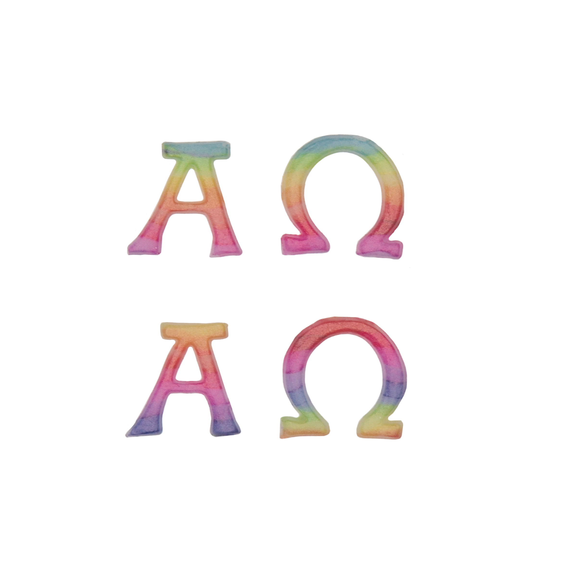Wachsmotiv Alpha und Omega regenbogenfarben 40x20mm 2 Stück Wachsmotiv Alpha und Omega regenbogenfarben 40x20mm 2 Stück