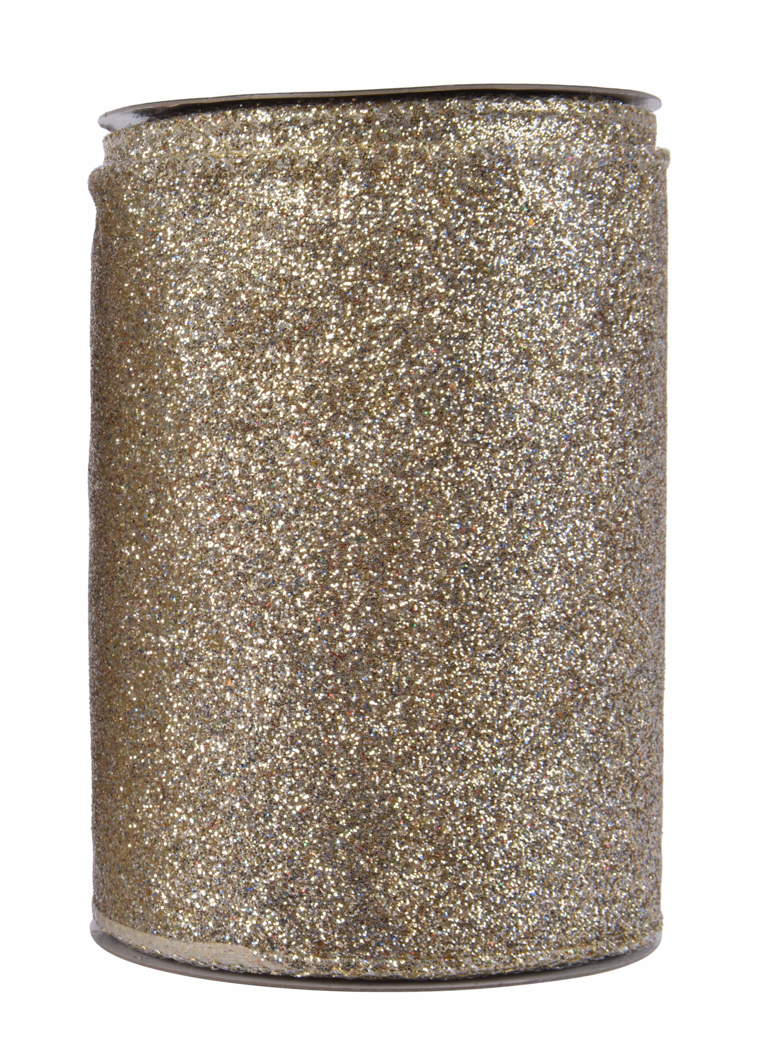 Stoffband Gold-Glitter mit Drahtkante Leinenband 12,7x270cm
