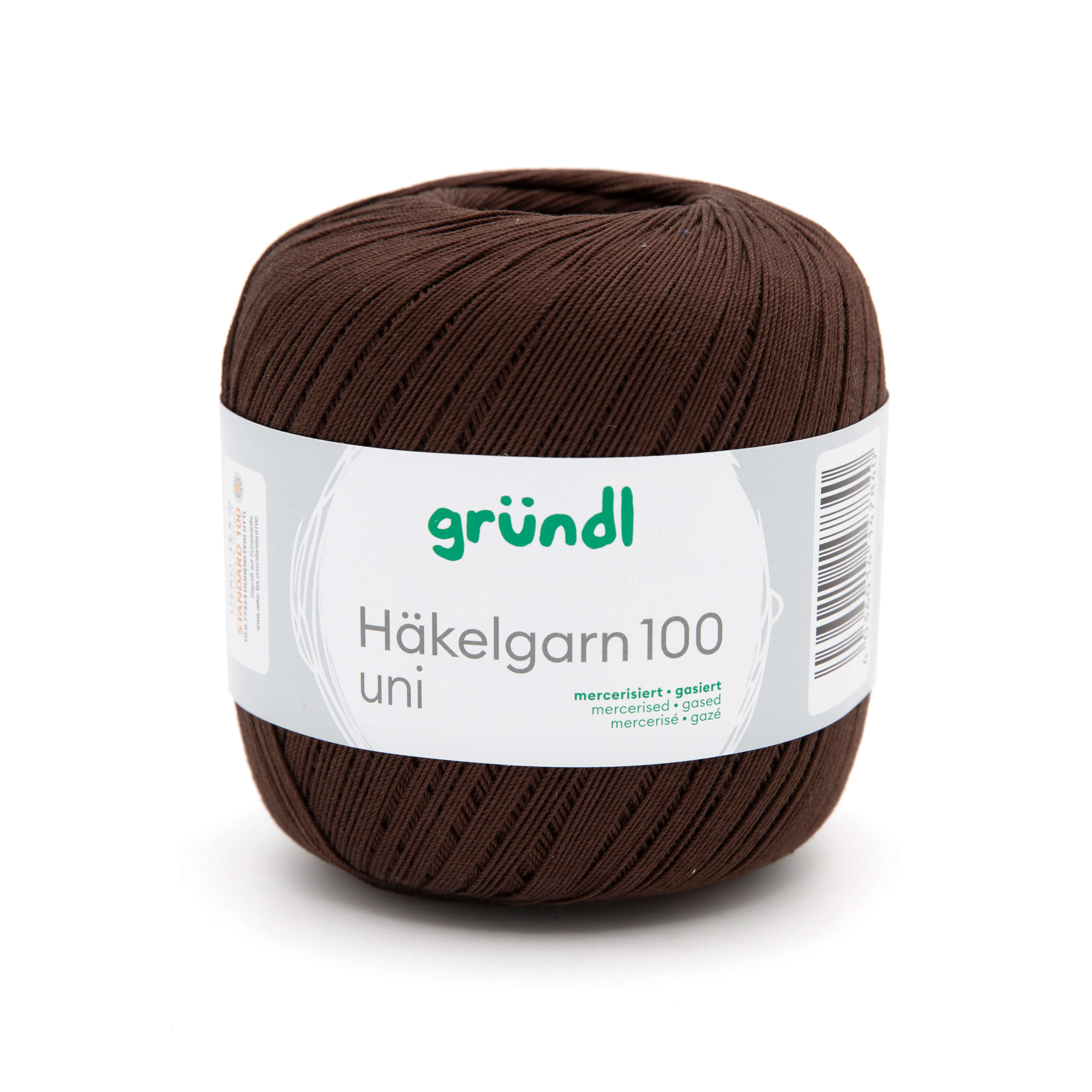 Gründl Häkelgarn 100 schokolade mercerisiert gasiert 100% Baumwolle 100g/566m Gründl Häkelgarn 100 schokolade mercerisiert gasiert 100% Baumwolle 100g/566m