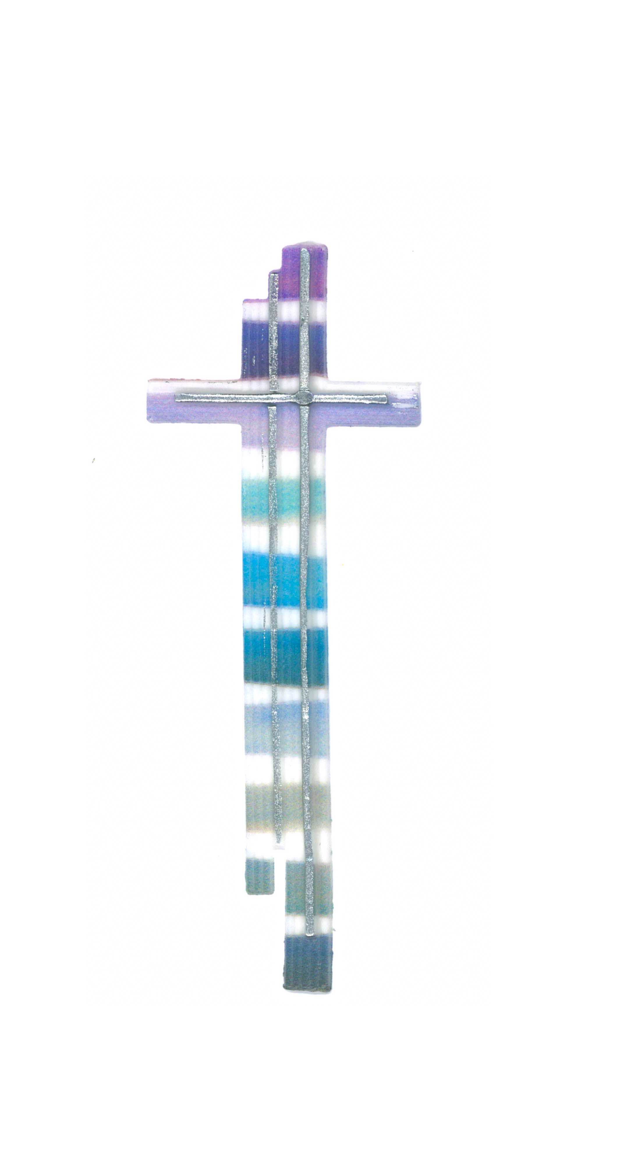 Wachs-Kreuz Dekorwachs silber Blau-Lila-Töne 10,5x4,5cm