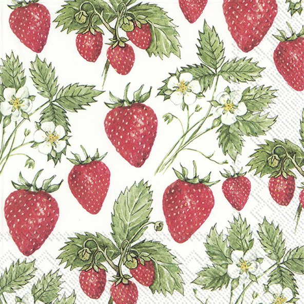 Servietten DELICIOUS STRAWBERRIES 33x33cm 3-lagig 20 Stück / Packung