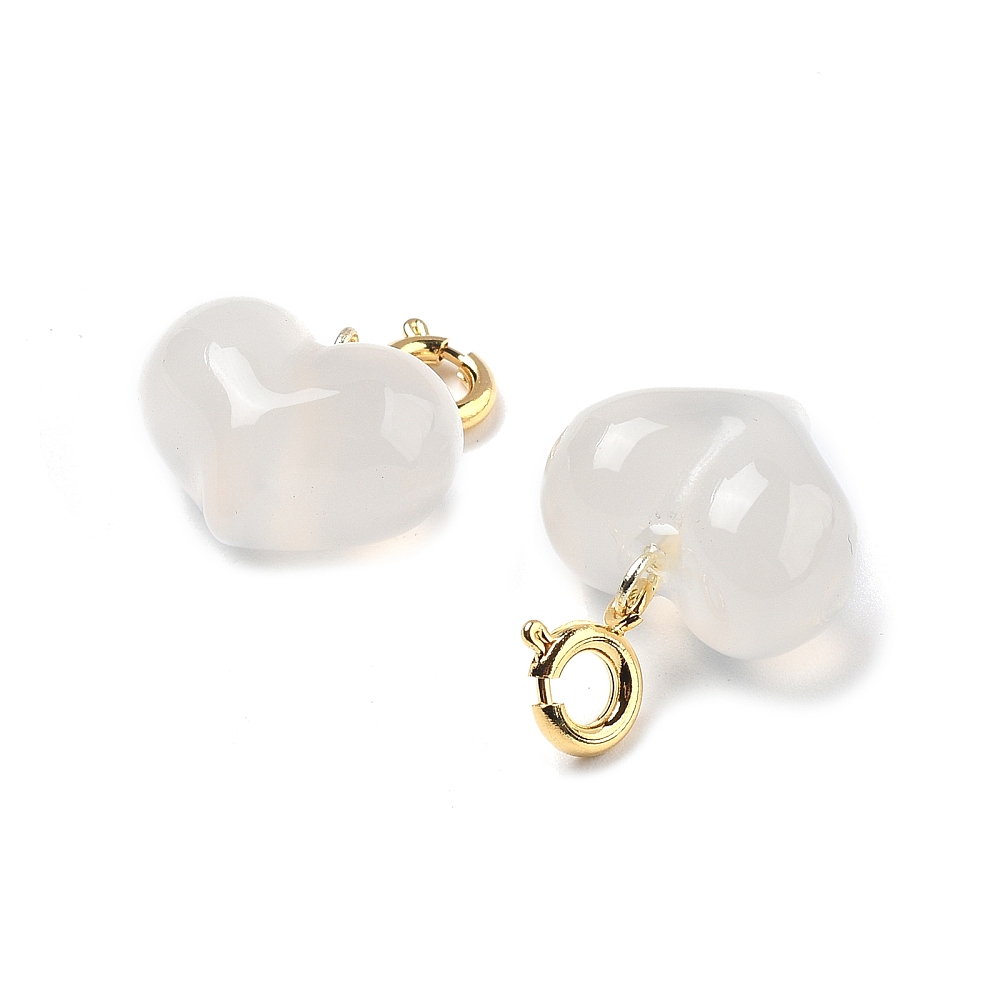Natürliche Achat Herz Anhänger weiß halbtransparent mit goldfarbenem Messingverschluss 19~20mm 1 Stück 