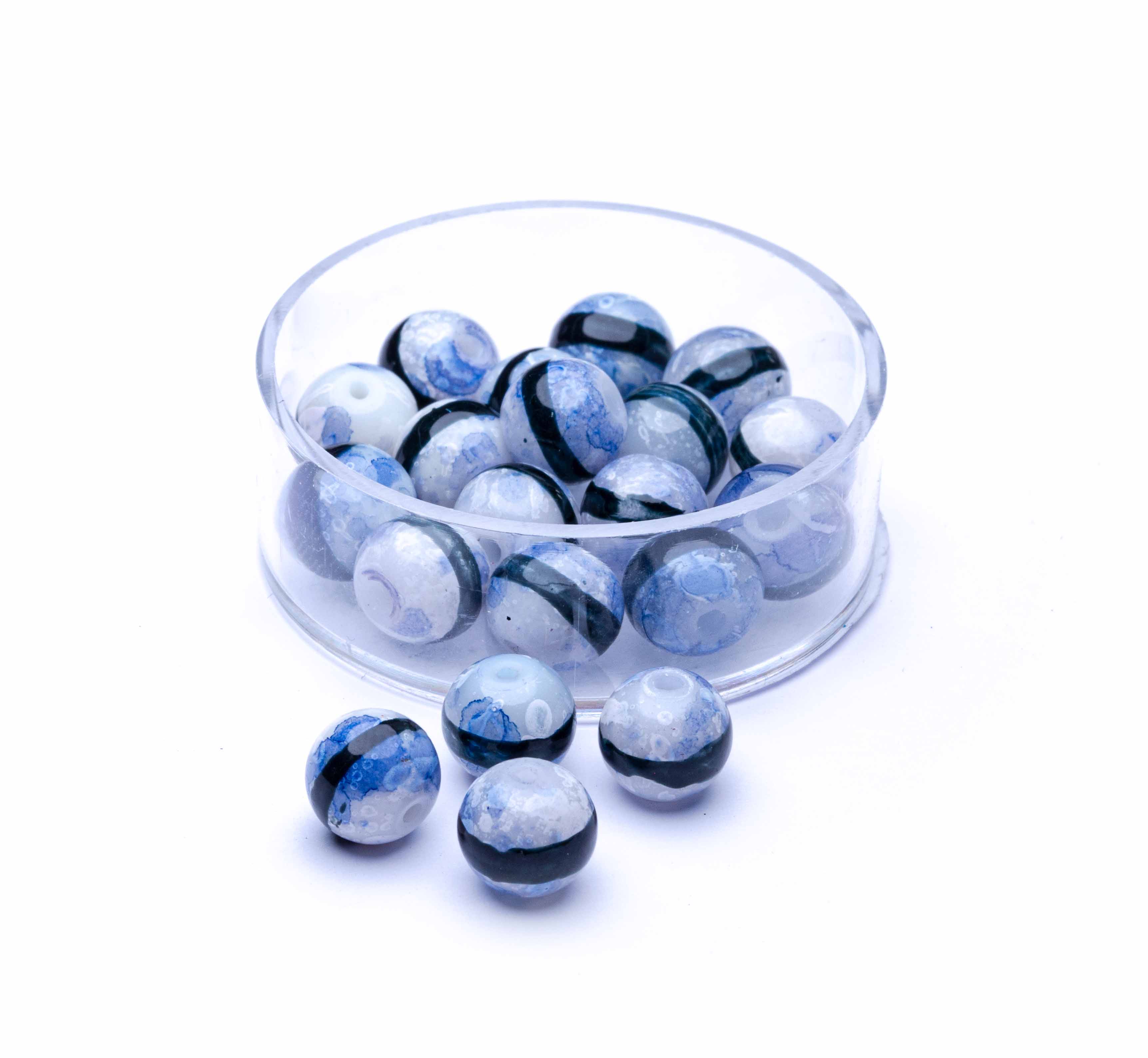 Glasperlen blau mit schwarzem Strich, 6 mm,  20 Stück/Dose
