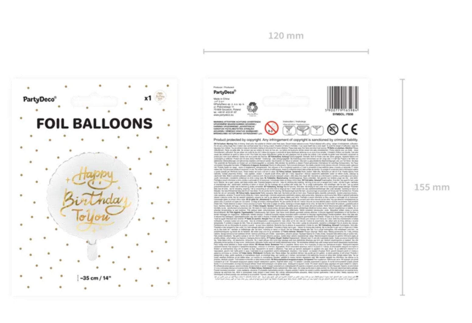 Folienballon Happy Birthday To You rund 35cm weiß