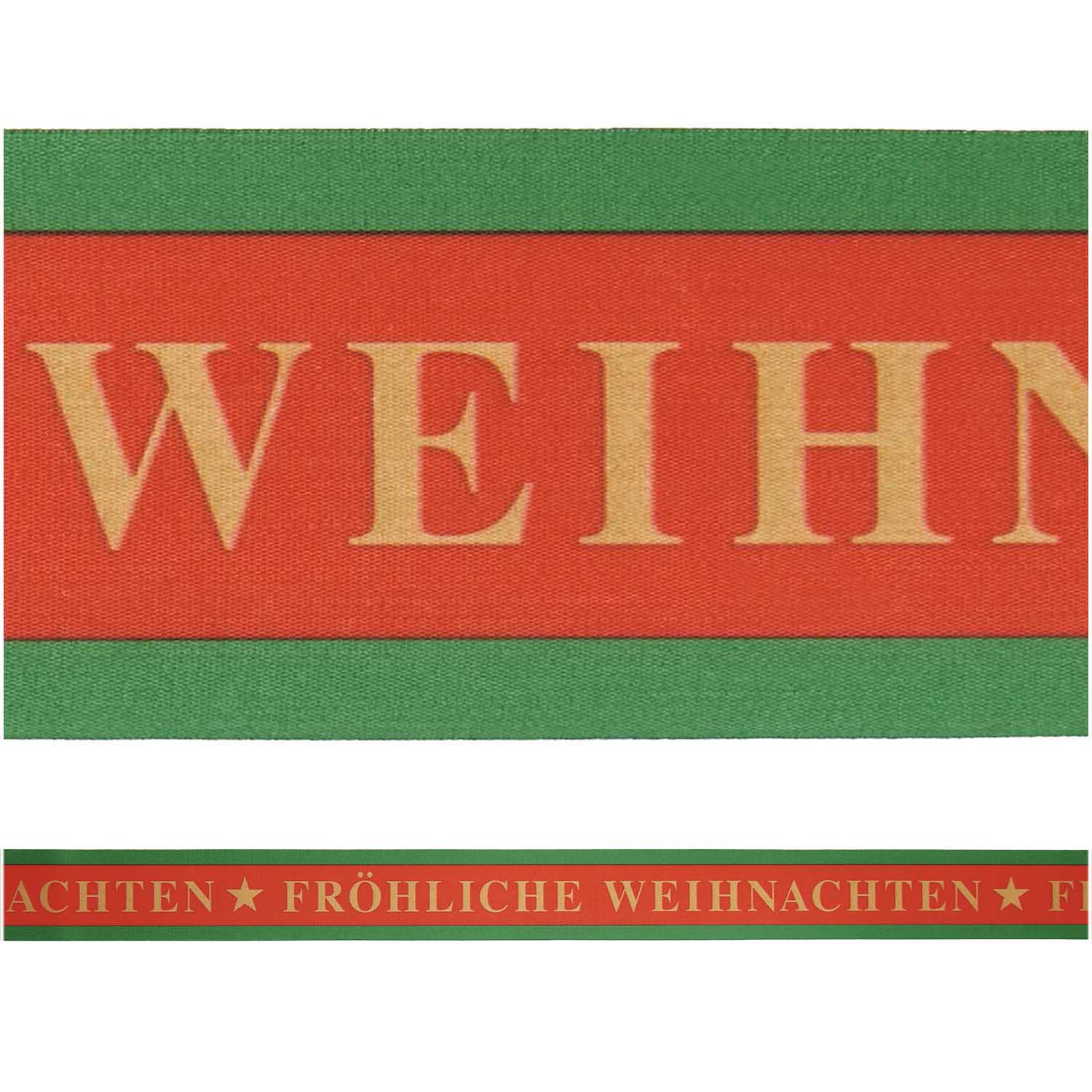 Geschenkband Fröhliche Weihnachten Rot/Gold/Grün 58 mm x 3 m