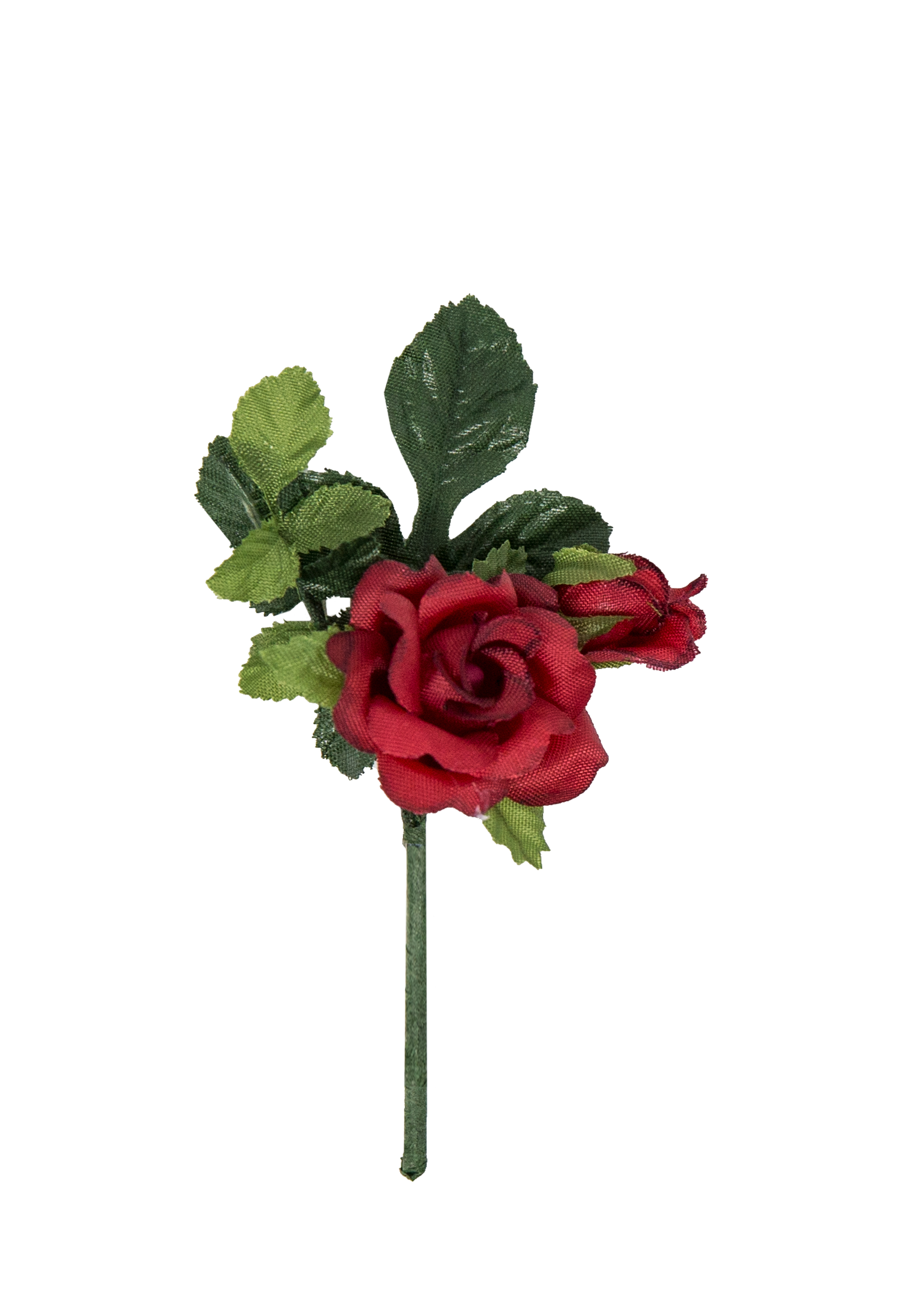 Ansteckblume  Buschrose  mit Knospe und Rosenblatt, 9 cm lang, keine Nadel