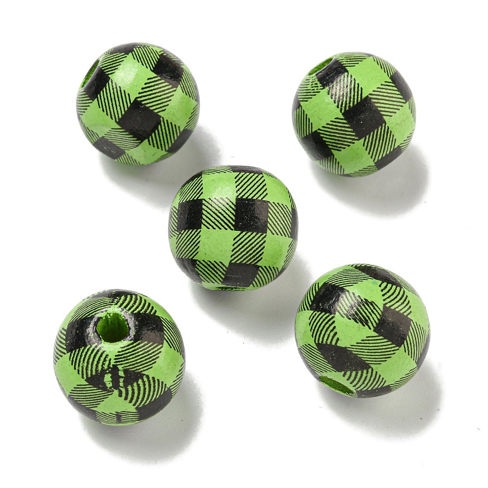 Holzperlen Karo Tartan 16mm bedruckt 20 Stück 