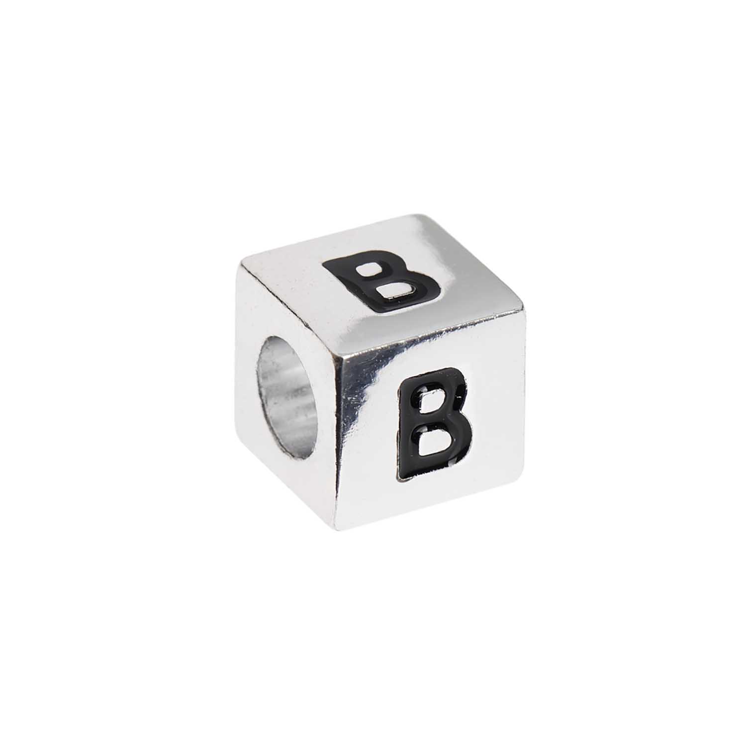 Buchstabenperle-Würfel silber 10x10mm Buchstabenperle-Würfel silber 10x10mm