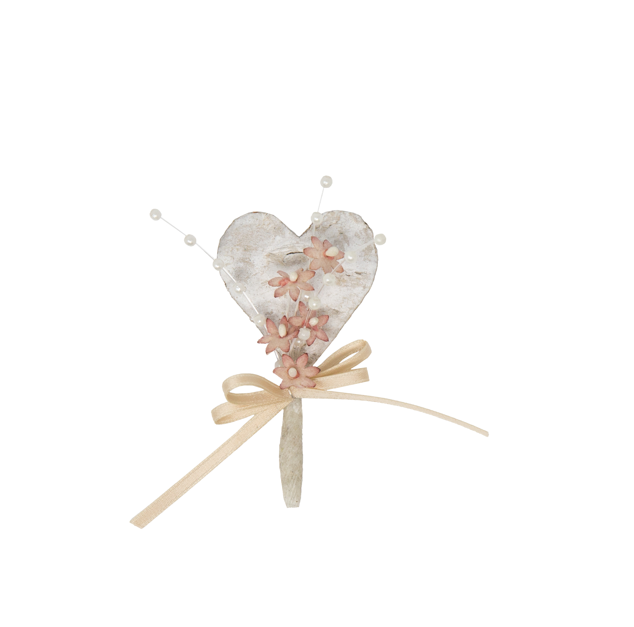 Hochzeitsanstecker Birkenherz und rosa Miniblütchen Perlen, mit Anstecknadel