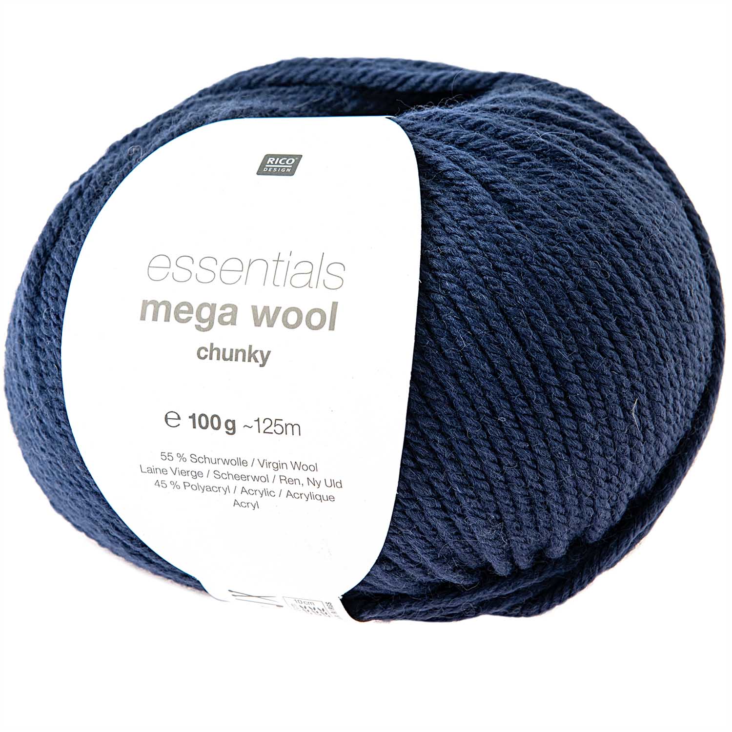 Rico Essentials Mega Wool,  55% Schurwolle/45 % Polyacryl, 100g, 125m