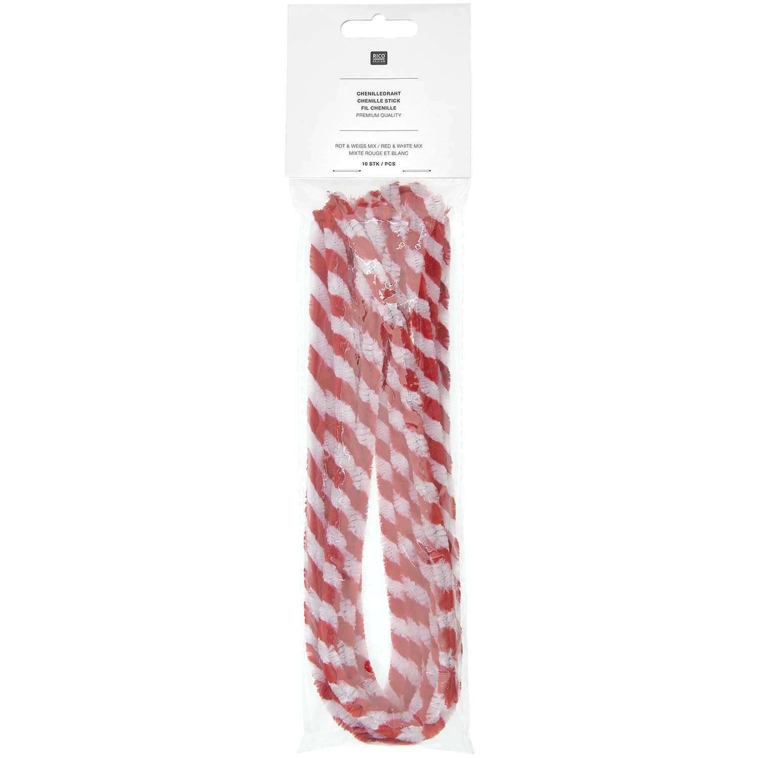 Chenillendraht Pfeiffenputzer rot weiß 50cm 10 Stück Chenillendraht Pfeiffenputzer rot weiß 50cm 10 Stück