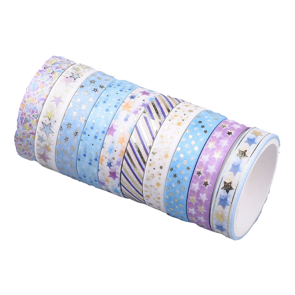 Washi Tape Set 8mm Sterne,10 Rollen - 2m/Rolle