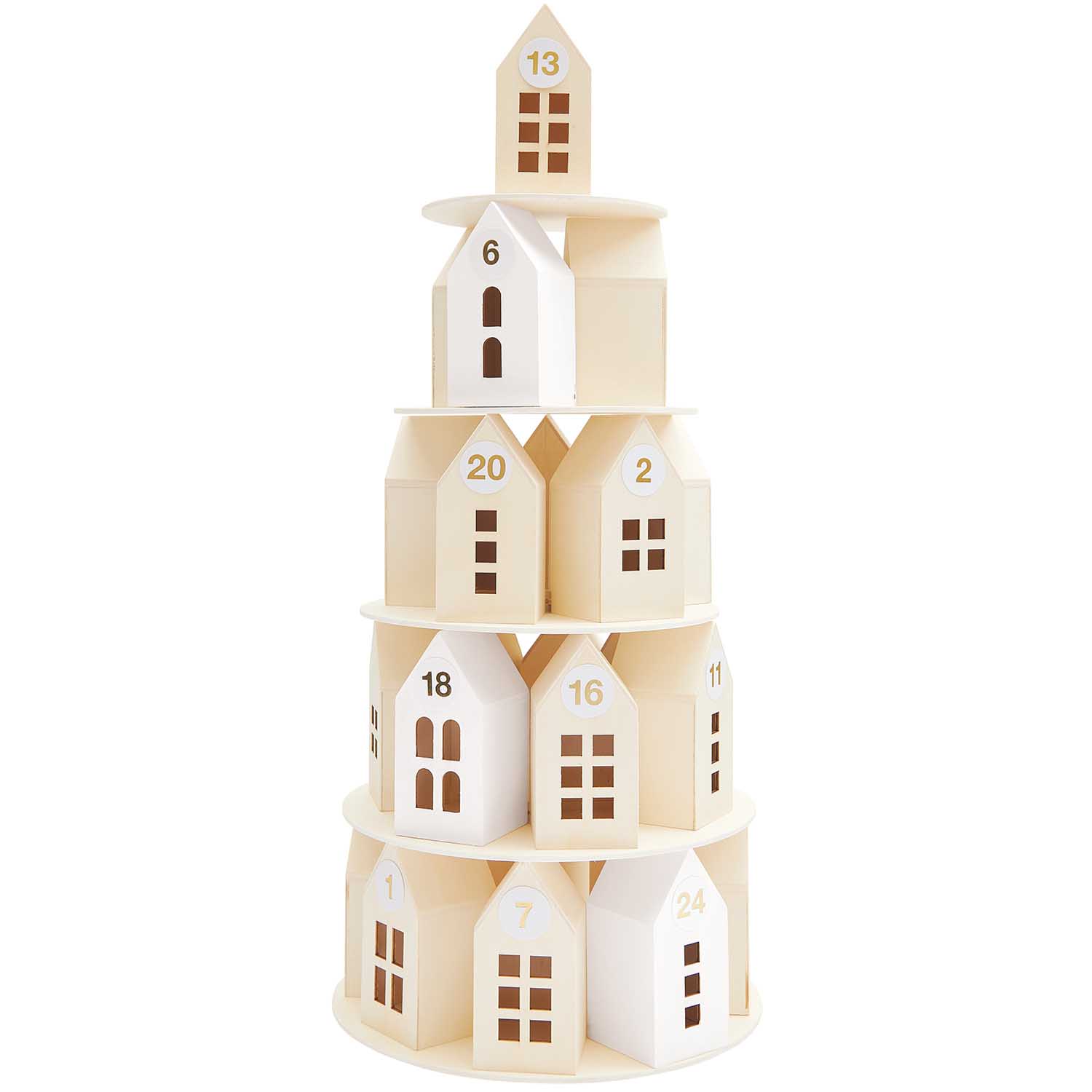 Adventskalender "Holz-Haus-Pyramide" 29 Teilen FSC 100% 51x23cm