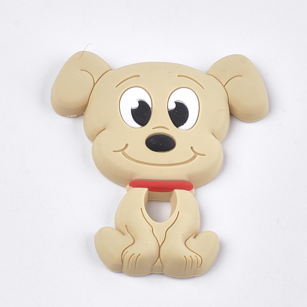 Schnuller-Silikon Hund beige, Beißring 9cm