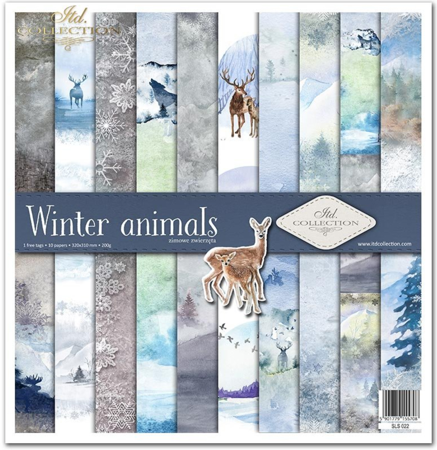 Scrapbooking-Papier Set Winter Animals 10 Stk/Pkg. 30x30cm 200g