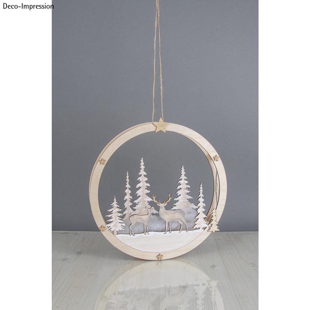 Holz-Kranz Winterland Set FSCMixCred 30cm ø 14-teilig mit Stegen natur