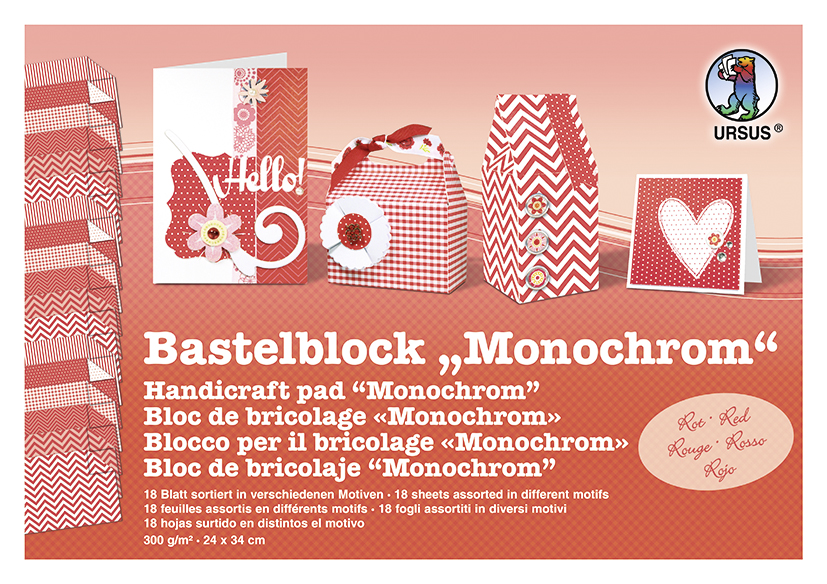 Bastelblock Monochrom, 24x34cm, 18 Stück sortiert